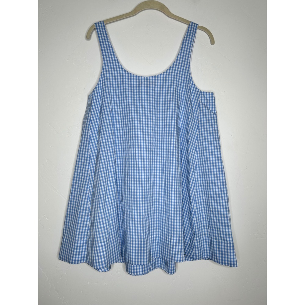 Olivaceous 100% Cotton Blue White Gingham Trapeze Swing Mini Dress Size Large - Picture 2 of 9
